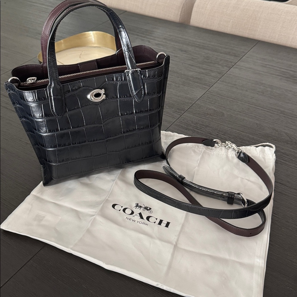 NWT Coach Black Crocodile-Embossed Tote